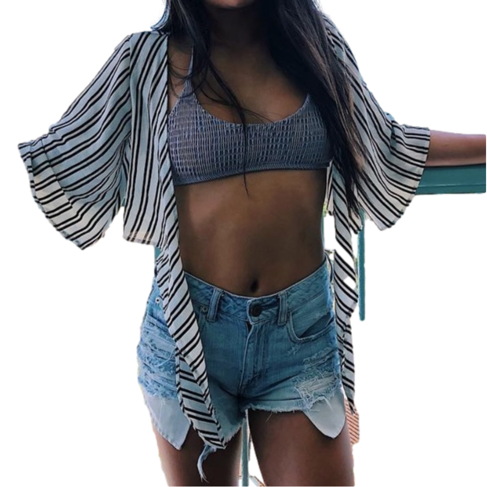 Windsor front tie striped crop top blk / wht size S